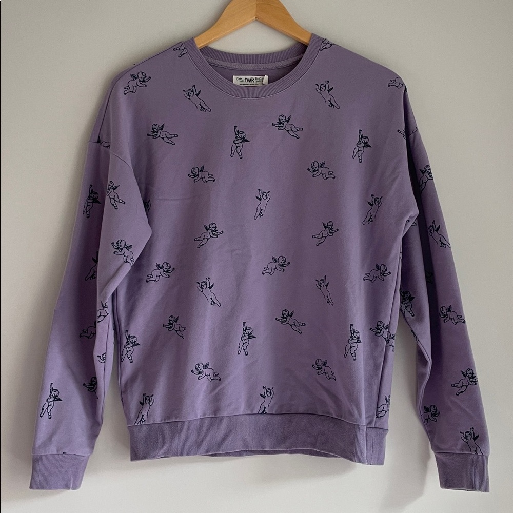 Twik Organic Cotton Printed Drawing Sweatshirt in Purple 🪽 • Simons • Size S